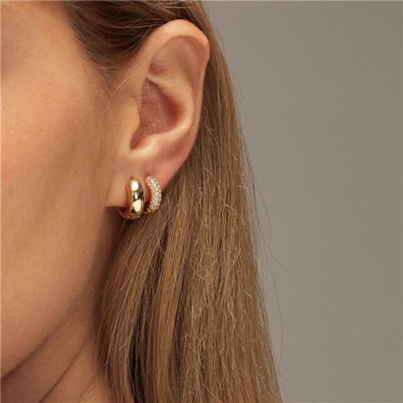 Small Gold Hoop Earrings Set for Women Diamond Pave Gold Earrings Set - Picture 16 of 16